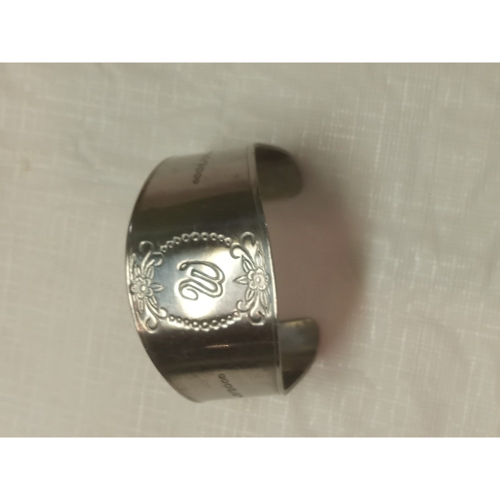Custom Craft Vintage Stainless Steel Engraved Letter W Floral Cuff Bracelet